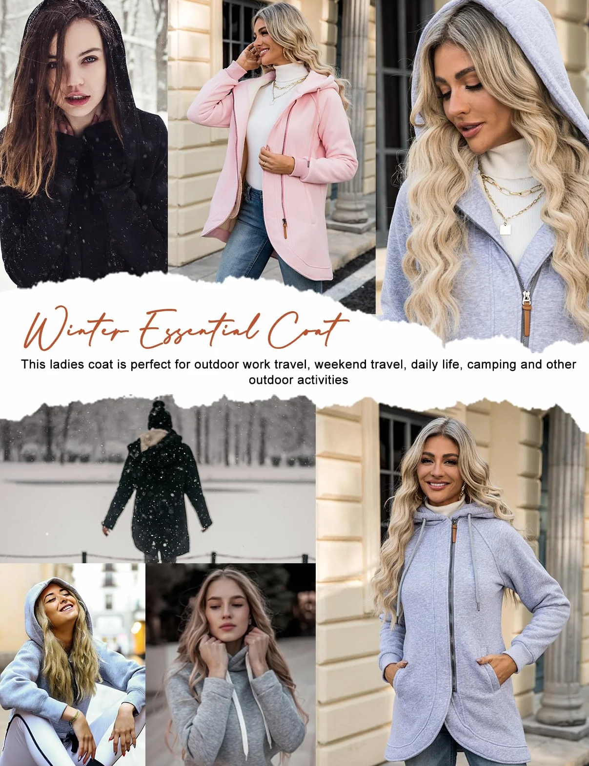 Voqeen Veste Polaire Femme Manches Longues Sweat à Capuche Sweat Zippé Hoodie Manteaux Femme Hoodie Hiver Veste d'hiver Doublé Polaire Chaud