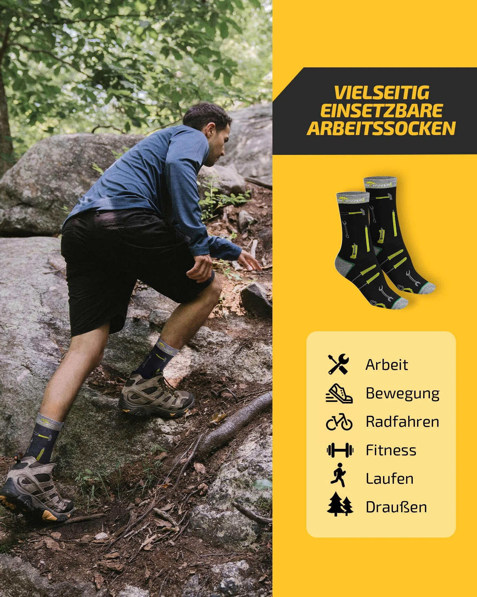 Chaussettes de travail pour homme - Chaussettes de sport pour homme - Hiver thermique - Chaussettes de travail épaisses en matériaux recyclables - Tailles 39-42 et 43-46