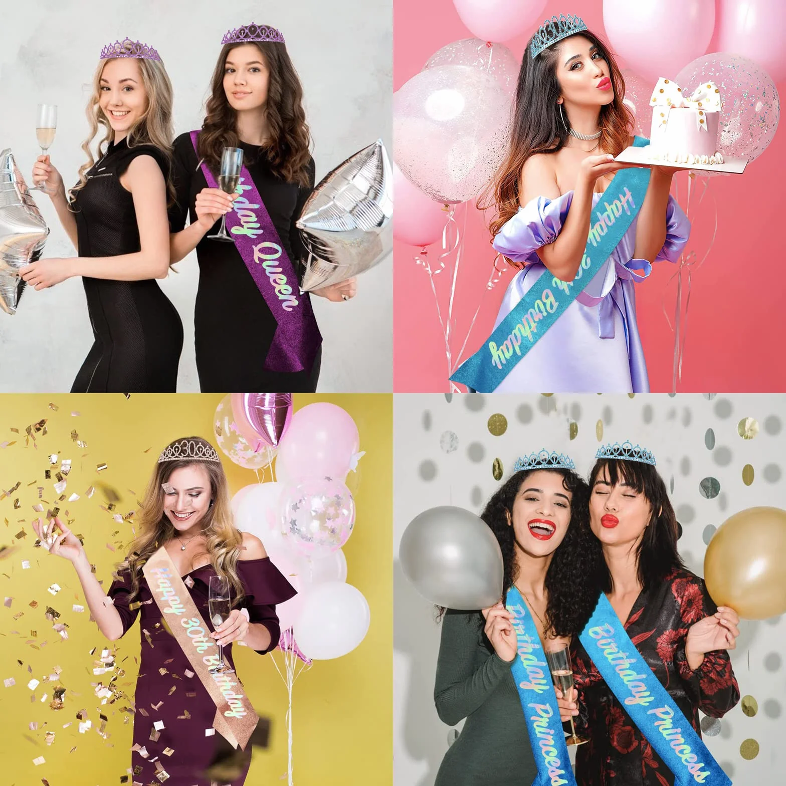 POPOYU Couronne Echarpe Diadème Femme, Tiara en Cristal pour Fête et Anniversaire, Kit Cadeau 18 Ans Fille (Or)