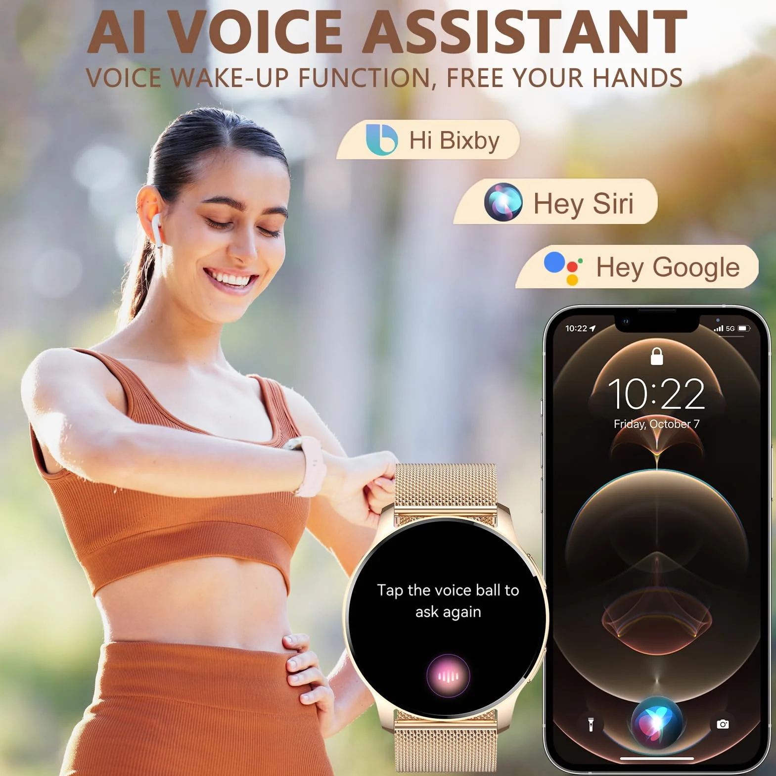 Montre Connectée Femme Appel Bluetooth et Assistant AI Notification Intelligente Smartwatch Fréquence Cardiaque Sommeil Étanche Tracker d'activité Podomètre 3 Bracelets Montre Sport pour Android iOS